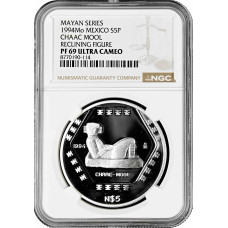 Mexico 5 pesos 1994 Mo, NGC PF69 UC, "Pre-Columbian Maya - Chaac Mool"