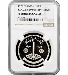 Pakistan 100 rupees 1977, NGC PF68 UC, "Islamic Summit Conference" silver coin