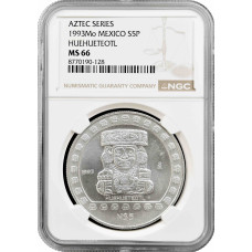 Mexico 5 pesos 1993 Mo, NGC MS66, "Pre-Columbian - Huehueteotl"