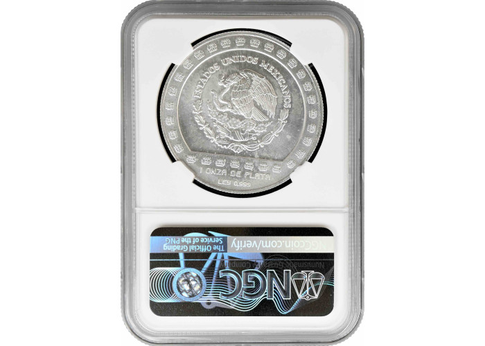 Mexico 5 pesos 1993 Mo, NGC MS66, "Pre-Columbian - Huehueteotl"