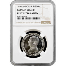 Andorra 1500 Diners 1980, NGC PF67 UC, „Episcopal Joan Martí i Alanis“ CATALAN