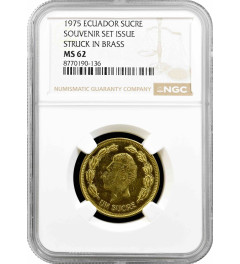 Ecuador 1 sucre 1975, NGC MS62, "Souveir Set Issue - Struck in Brass"