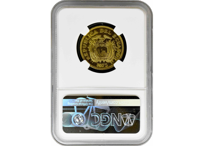 Ecuador 1 sucre 1975, NGC MS62, "Souveir Set Issue - Struck in Brass"