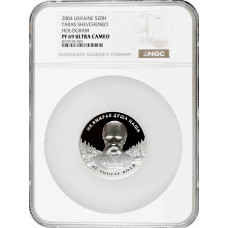 Ukraine 20 hryven 2004, NGC PF69 UC, "190th Anniv. - Birth of Taras Shevchenko"