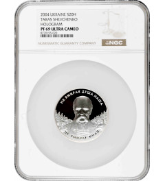 Ukraine 20 hryven 2004, NGC PF69 UC, "190th Anniv. - Birth of Taras Shevchenko"