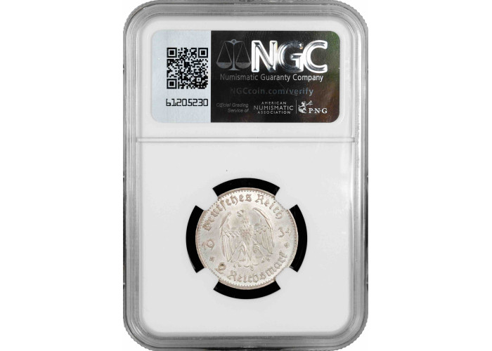 Германия - Третий рейх 2 рейхсмарки 1934 г. A, NGC MS63, "Гарнизонная церковь в Потсдаме"