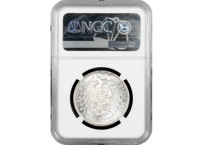 Preußen 3 Mark 1915 A, NGC MS66, "100. Jahrestag der Vereinigung Mansfeld"