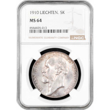 Лихтенштейн 5 крон 1910 г., NGC MS64, "Князь Иоганн II (1858 - 1929)"