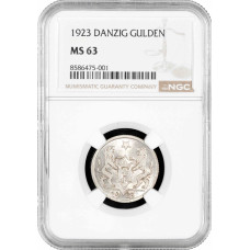 Данциг 1 гульден 1923 г., NGC MS63, "Вольный город Данциг (1923 - 1939)"