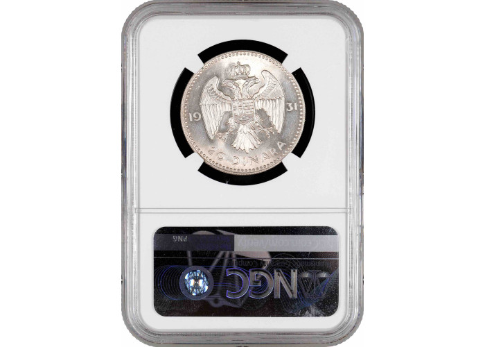 Югославия 20 динаров 1931 г., NGC MS64, "Король Александр I (1921 - 1934)"