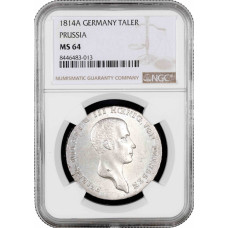 Пруссия 1 талер 1814 г. A, NGC MS64, "Король Фридрих Вильгельм III (1797 - 1840)"