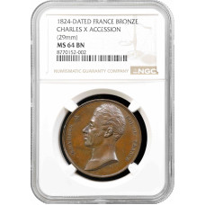 France bronze medal 1824, NGC MS64 BN, "Accession/coronation of Charles X"