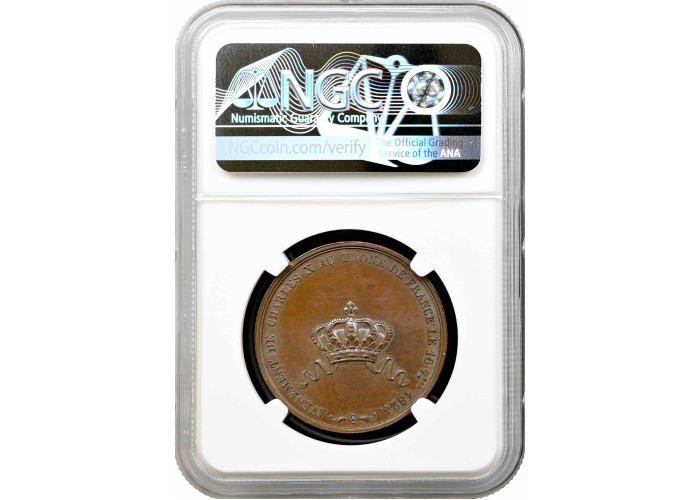 France bronze medal 1824, NGC MS64 BN, "Accession/coronation of Charles X"