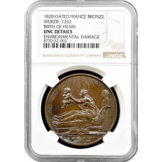 France bronze medal 1820, NGC UNC Det., "Birth of Henri"