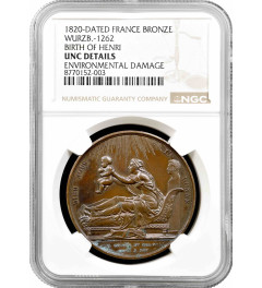 France bronze medal 1820, NGC UNC Det., "Birth of Henri"