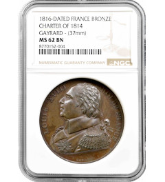 France bronze medal 1816, NGC MS62 BN, "Constitutional Charter of 1814"