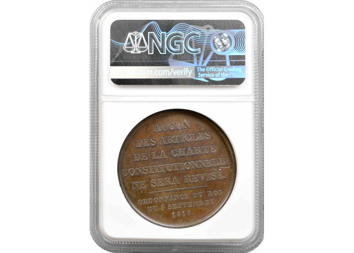 France bronze medal 1816, NGC MS62 BN, "Constitutional Charter of 1814"