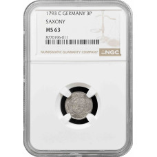 Sachsen 3 Pfennig 1793 C, NGC MS63, "Friedrich August (1763 - 1806)"