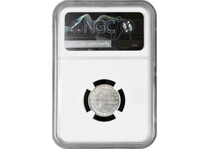 Пруссия 1 серебряный грош 1867 г. C, NGC MS63, "Император Вильгельм I (1861 - 1888)"