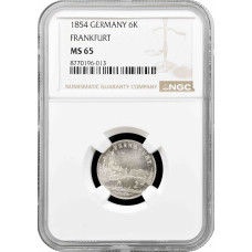 Frankfurt 6 kreuzer 1854, NGC MS65, "Free City of Frankfurt (1807 - 1866)"