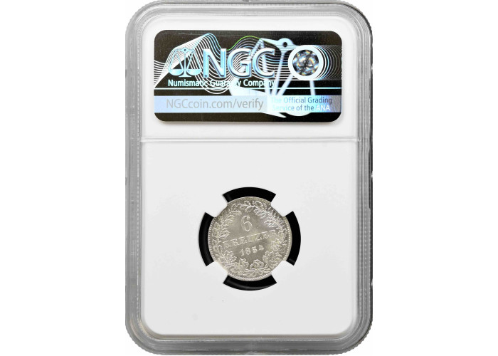 Frankfurt 6 kreuzer 1854, NGC MS65, "Free City of Frankfurt (1807 - 1866)"