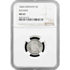 Бавария 6 крейцеров 1844 г., NGC MS65, "Король Людвиг I (1825 - 1848)"