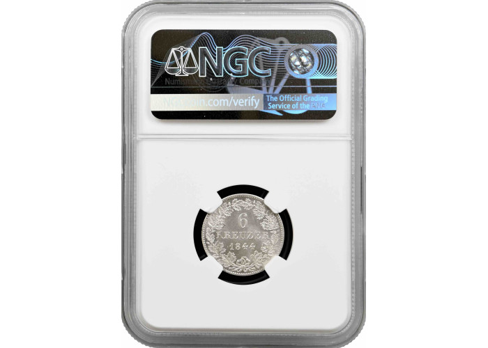 Бавария 6 крейцеров 1844 г., NGC MS65, "Король Людвиг I (1825 - 1848)"