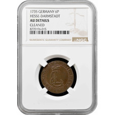 Гессен-Дармштадт 6 пфеннигов 1735 г., NGC AU Det., "Герцог Эрнст Людвиг (1678 - 1739)" 