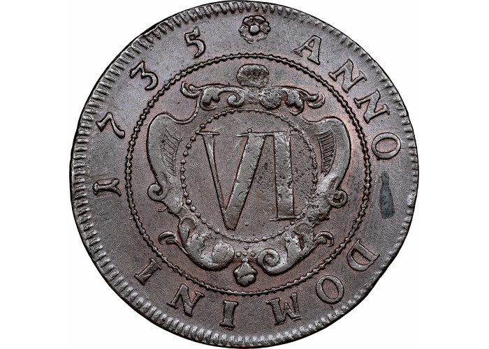 Гессен-Дармштадт 6 пфеннигов 1735 г., NGC AU Det., "Герцог Эрнст Людвиг (1678 - 1739)" 