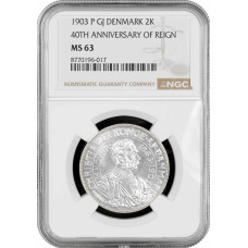 Дания 2 кроны 1903 г., NGC MS63, "40 лет правления"