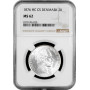 Denmark 2 kroner 1876 HC CS, NGC MS62, "King Christian IX (1873 - 1906)" silver