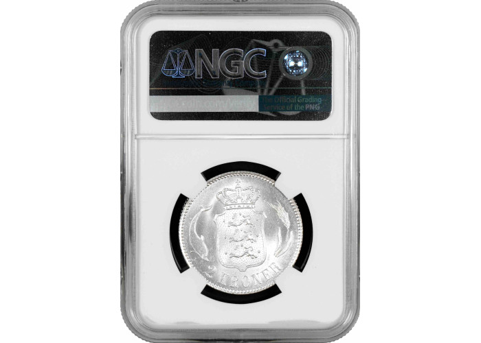 Denmark 2 kroner 1876 HC CS, NGC MS62, "King Christian IX (1873 - 1906)" silver