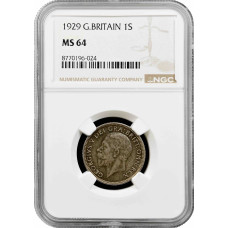 Great Britain 1 shilling 1929, NGC MS64, "King George V (1910 - 1936)" silver