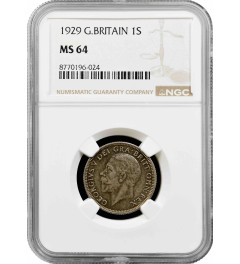 Great Britain 1 shilling 1929, NGC MS64, "King George V (1910 - 1936)" silver