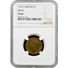 Great Britain 3 pence 1937, NGC PF66, "King George VI (1937 - 1952)"
