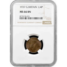 Great Britain 1 farthing 1937, NGC MS66 BN, "King George VI (1937 - 1952)"