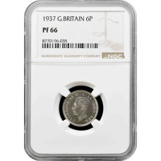 Great Britain 6 pence 1937, NGC PF66, "King George VI (1937 - 1952)"
