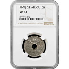 Германская Восточная Африка 10 геллеров 1909 г. J, NGC MS63, "Рупия (1904 - 1916)"