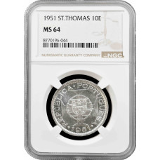 St. Thomas & Prince Island 10 escudos 1951, NGC MS64, "Colony (1914 - 1976)"
