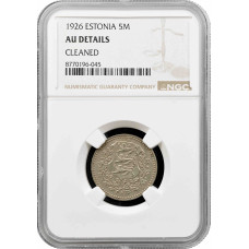 Estonia 5 marka 1926, NGC AU Det., "1st Republic (Mark) (1922 - 1927)"
