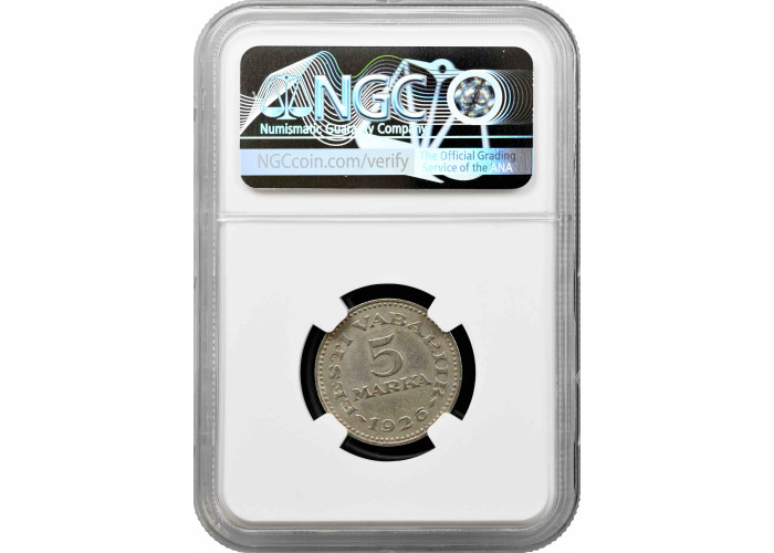 Estonia 5 marka 1926, NGC AU Det., "1st Republic (Mark) (1922 - 1927)"
