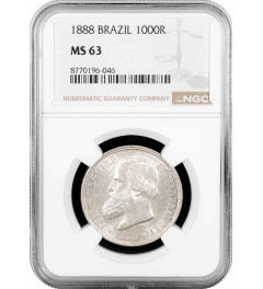 Brazil 1000 reis 1888, NGC MS63, "Emperor Pedro II (1831 - 1889)" silver coin