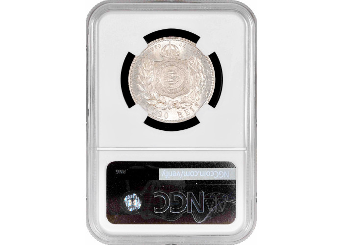Brazil 1000 reis 1888, NGC MS63, "Emperor Pedro II (1831 - 1889)" silver coin