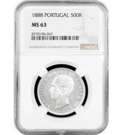 Portugal 500 reis 1888, NGC MS63, "King Luís I (1861 - 1889)" silver coin