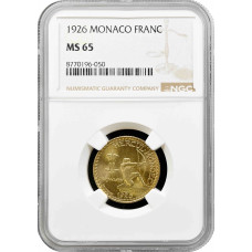 Monaco 1 Franken 1926, NGC MS65, "Fürst Louis II (1922 - 1949)"