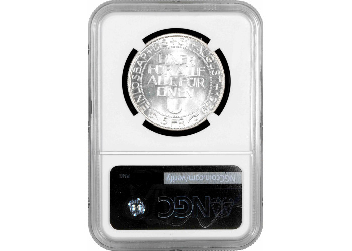 Switzerland 5 francs 1939 B, NGC MS65, "Lucerne Shooting Festival" silver coin