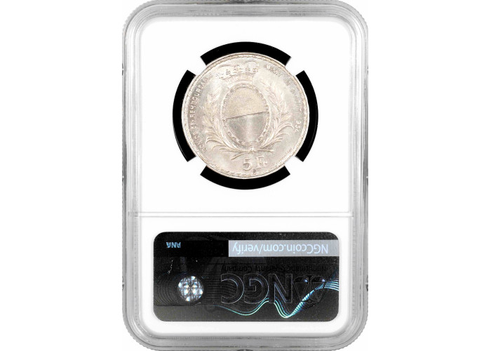 Switzerland 5 francs 1934, NGC MS65, "Fribourg Shooting Festival" silver coin