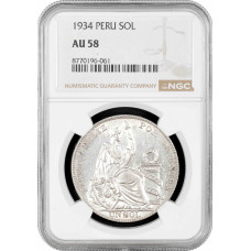 Peru 1 Sol 1934, NGC AU58, "Republik Peru (1863 - 1917)" Silbermünze