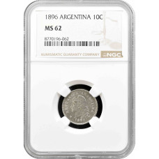 Argentinien 10 Centavos 1896, NGC MS62, "Argentinischer Peso (1881 - 1969)"