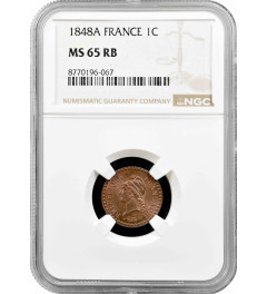 France 1 centime 1848 A, NGC MS65 RB, "Second Republic (1848 - 1851)"